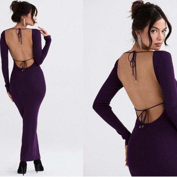 House of CB Dresses House Of Cb Keana Grape Ribbed Knit Maxi Dress